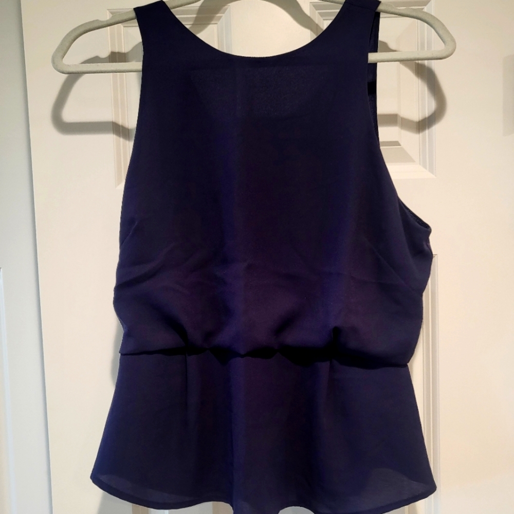 ASTR Peplum Chiffon Navy Blouse